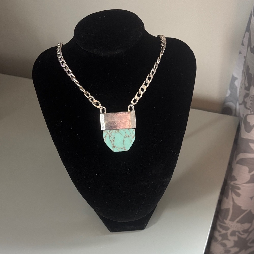 Silver Chain Necklace with Turquoise Stone Pendant
